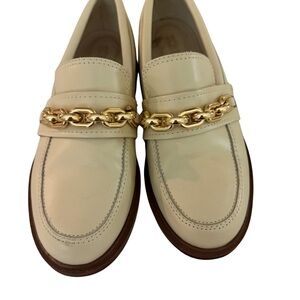 SCHUTZ Cream Leather Chain-Trim Loafers